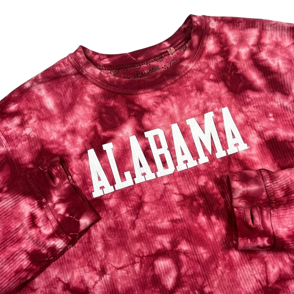 Alabama Crimson Tide Sweatshirt Women XL Pressbox Red Tie Dye Corded Thumbholes